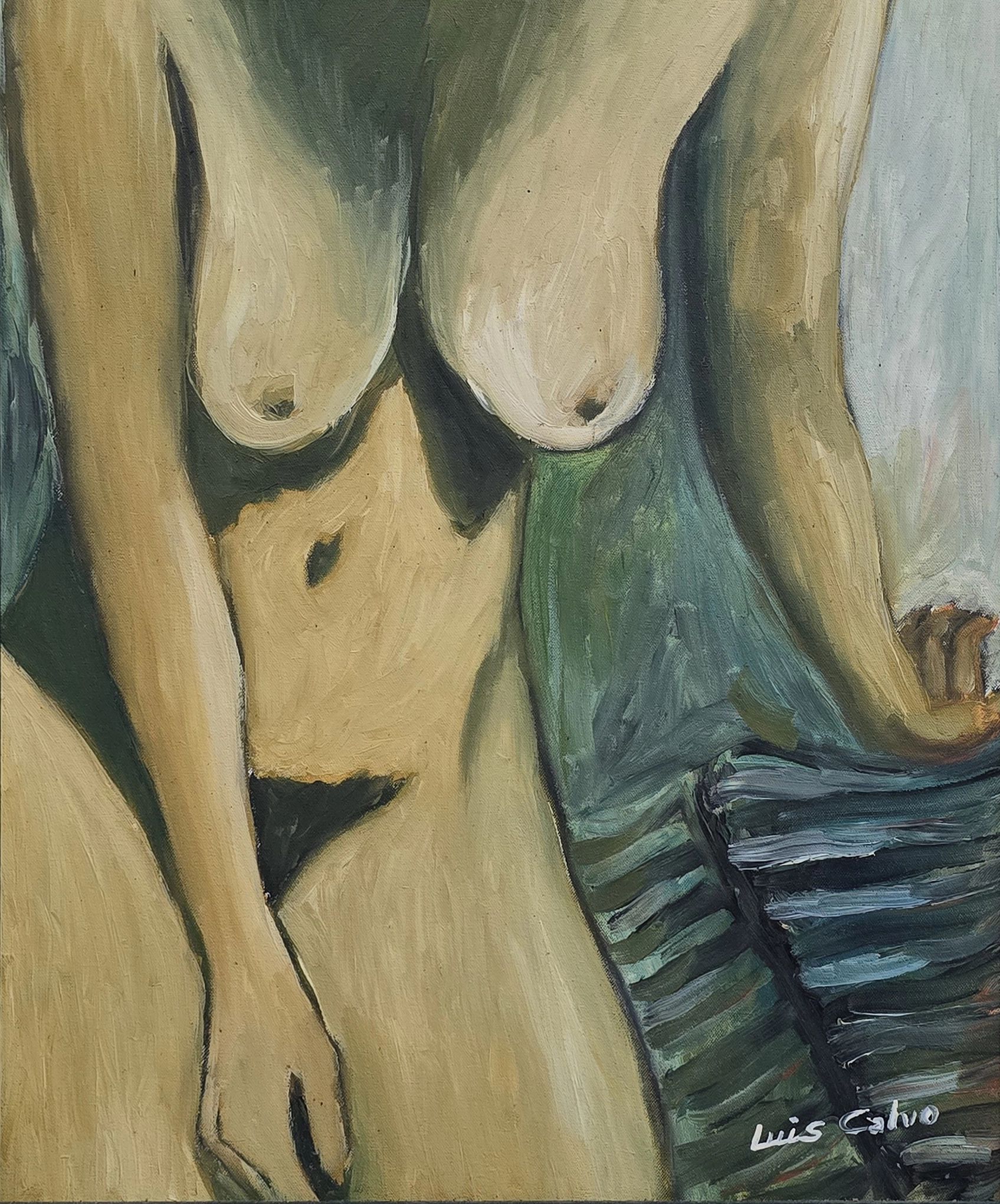 Mujer sentada en la playa_cuadro